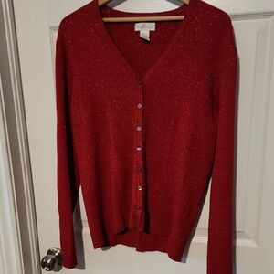 Worthington Sparkling Red Cardigan Sweater Sz XL